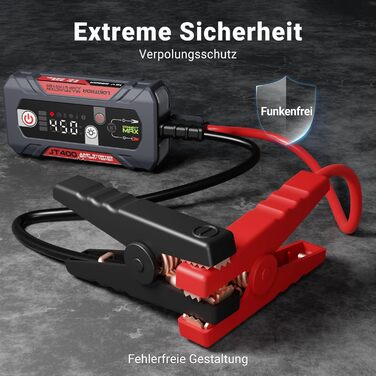 Портативний пусковий пристрій та тестер акумулятора LOKITHOR JT400: 2500A, 12V, для бензинових (8.5L) та дизельних (6.5L) авто