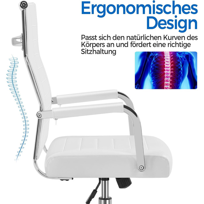 Офісне крісло Yaheetech Ергономічне, з високою спинкою, поворотне, регульоване, до 136 кг, біле