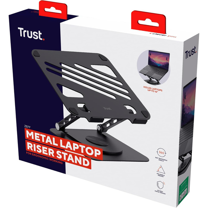 Регульована підставка для ноутбука Trust Zeff 16 дюймів з 360° обертанням, чорна