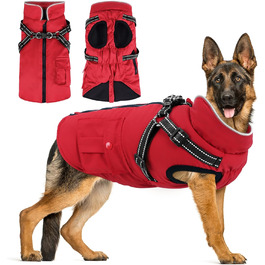 Зимова куртка Woiil для великих собак, вітрозахисна, миється, з отвором для шлейки, зі світловідбиваючими смужками, різдвяна червона XL (обхват грудей 65-75 см, довжина спини 50 см) A-Red