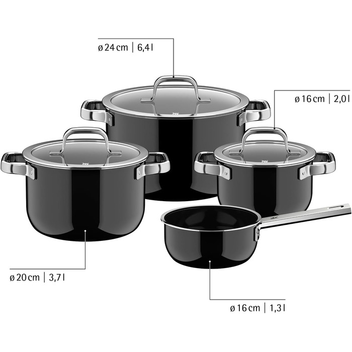 Набір каструль WMF Fusiontec Mineral Pro 4 шт, індукція, нержавіюча сталь, чорний, Made in Germany