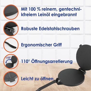 Пресс для тортильї StarBlue з чавуну, 10 дюймів (25 см), 100 шт. паперу для випікання, електронна книга з рецептами, для приготування чіпаті, роті, тортильї