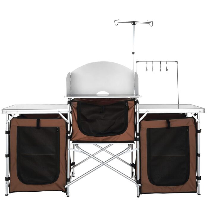 Кухонний шафка VEVOR для кемпінгу: 174 x 176 x 46 см, складаний, з ламповим стовпом та гачками, для відпочинку на природі, пікніків. Алюмінієвий каркас, кухонна коробка, кемпінговий вогонь.