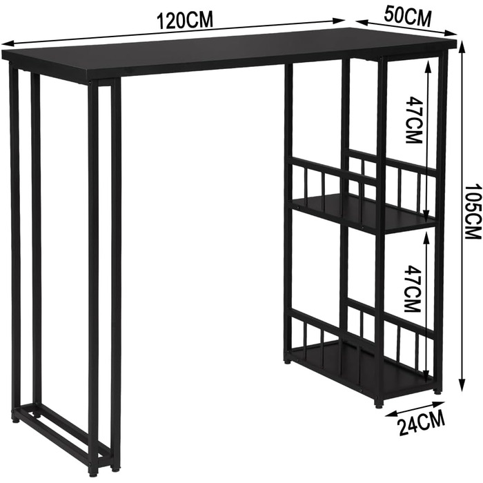 Барний стіл WOLTU BT25sz, 2 полиці, метал/МДФ, 120x50x105см, чорний