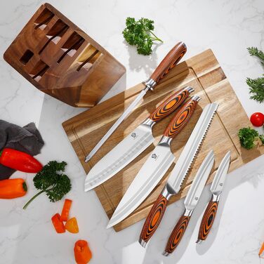 Набір ножів Wildmok 7 шт. з нержавіючої сталі, з ручками з пакавуду, для кухні