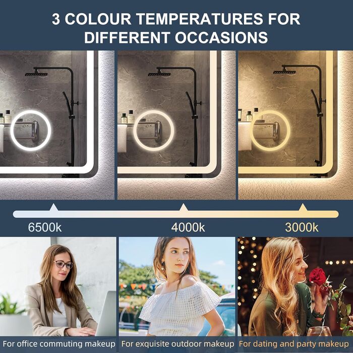 Дзеркало для ванної кімнати S'bagno Bluetooth з підсвічуванням 100x70 см, LED, антизапар, диммер, Bluetooth, HD скло, IP44, горизонтальне/вертикальне