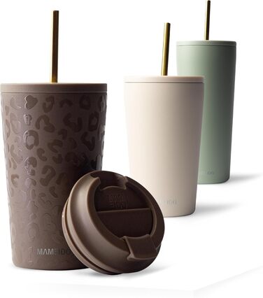 Термокружка MAMEIDO з трубочкою 470 мл, з кришкою та ізольованою сталевою трубочкою, подвійні стінки, не протікає, для кави на виніс (Wild Allure)