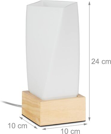 Настільна лампа куб, вітальня та спальня, дерево та матове скло, приліжкова лампа E14, 15 x 12 x 12 см, /натуральний (Prisma)