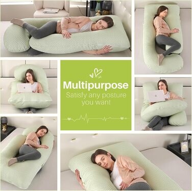 Подушка для вагітних GKXLH - J-подібна подушка для підтримки спини, живота та стегон. Знімний чохол з ефектом охолодження (Iced Bean Green)