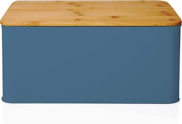 Хлібниця для кухні Lumaland металева Хлібниця з бамбуковою кришкою, Хлібниця прямокутної форми, 30,5 x 23,5 x 14 см (прямокутна форма 30,5 x 23,5 x 14 см, синя / прямокутна)