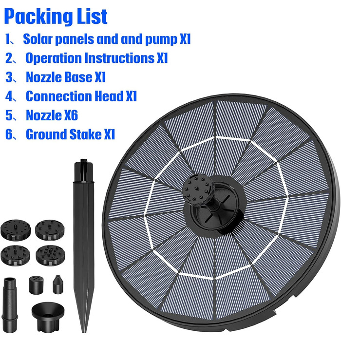 Сонячний відкритий фонтан AISITIN зі знімною сонячною панеллю 2,8 Вт, відкритий сонячний фонтан 2 в 1 своїми руками з фіксованим кронштейном, насос для ставка з 6 ефектами для саду, ставка, ванни для птахів, води своїми руками