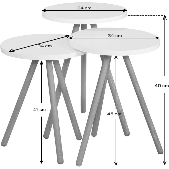 Гніздовий стіл Hjørring в комплекті з 3 шт. Журнальний стіл круглий Стіл для вітальні Журнальний столик Журнальний столик 49 x Ø34 см Журнальний столик Білий