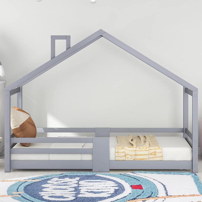 Двоярусне ліжко Moimhear для дітей, 90x200 см, будиночок з сосни (сірий)