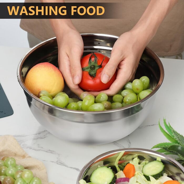 Набір міксерів Hunnycook 7 шт. з нержавіючої сталі, салатовниці з кришкою, набір місок для перемішування, 5л, 4.5л, 4л, 2.4л, 1.7л, 1.25л, 0.8л, чорний