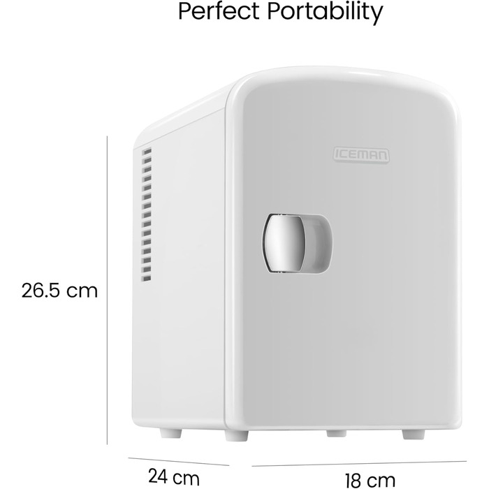 Міні-холодильник Chefman Iceman, 4 л, портативний, охолоджує та нагріває, на 6 банок, косметичний, закуски, AC/DC, білий