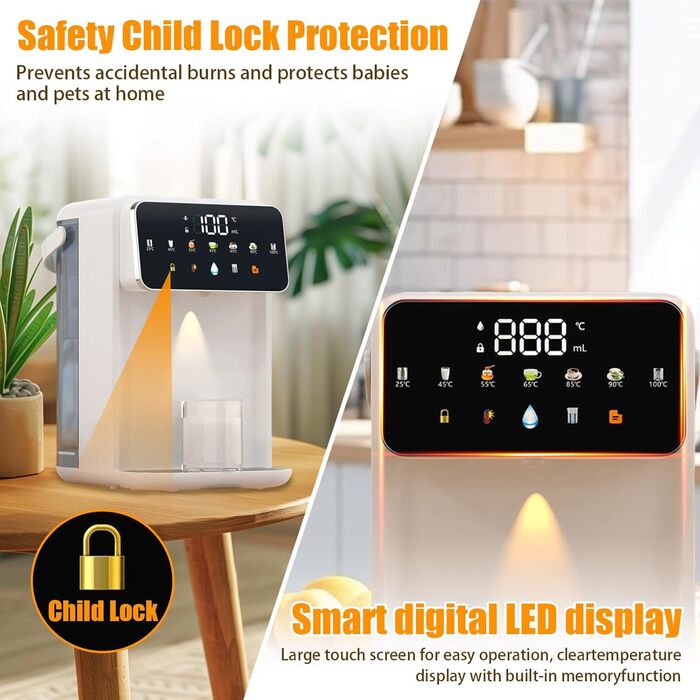 iFCOW Дозатор гарячої води, миттєвий нагрів за 3 секунди, 7 температурних режимів, 8 виходів, 3-5л бак, регулювання гучності, пам'ять - для кухні та офісу