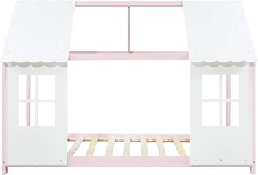 Дитяче ліжко Tostedt: хатинка, ліжко-ігровий будиночок, ліжко для підлітків, модель Bettenhaus, напіввідкрите дизайну, ліжко Монтессорі з масиву сосни, 120x200 см, рожево-біле