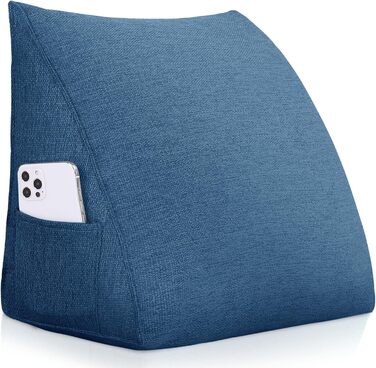 Підкова для читання Bettkeil, регульоване подушкове гніздо, трикутна подушка, подушка-підкова, подушка для попереку, шиї, спини з знімним льняним чохлом (жовтий (синій, 45см))