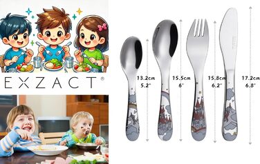 Набір столових приборів Exzact 6 шт. з нержавіючої сталі - дитячий посуд: тарілка, миска, ложка, виделка, ніж, столова ложка. Подарункова коробка (Wf712-4uni)