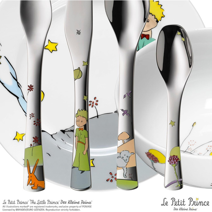 Набір дитячого посуду WMF Der kleine Prinz, 6 предметів – нержавіюча сталь, персоналізована гравірування, придатний для миття в посудомийній машині, подарунок на народження або хрещення