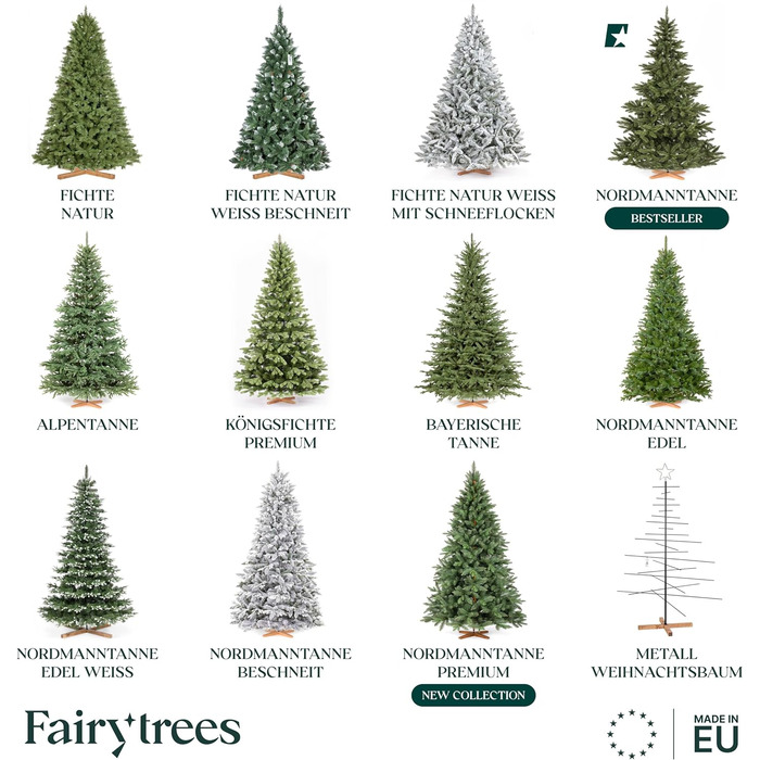 Штучна ялинка FairyTrees 180см NORDMANN FIR з дерев'яною підставкою Зроблено в ЄС