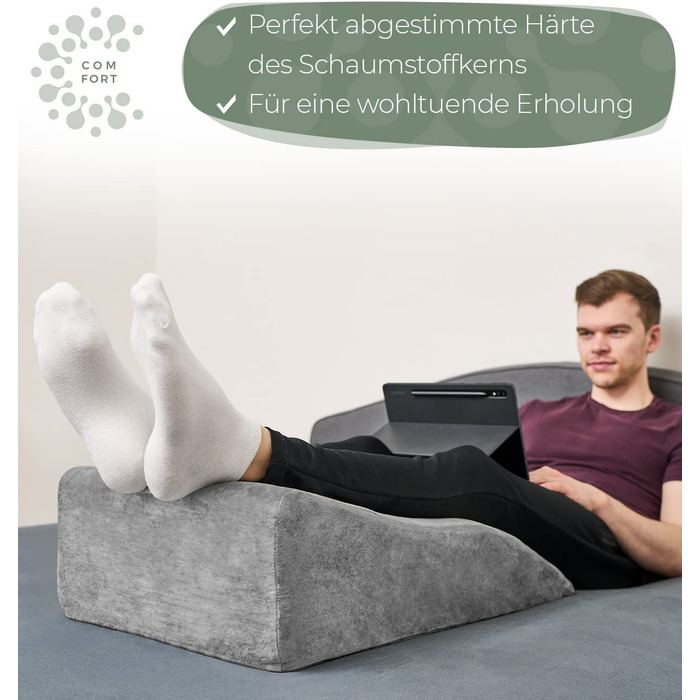 Подушка для ніг та колін, підняття ніг, валика для ніг, клиновий килимок, підтримка ніг та колін, ідеально для лімфодренажу та венозної недостатності, сірий, середній розмір