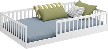 Ліжко дитяче CADANI Timi 2в1 Montessori 120x200 см з бортиками, ламелі, масив сосни, біле - 3 варіанти збірки, до 200 кг