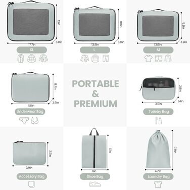 Набір органайзерів для валізи Packing Cubes, 10 шт, легкі дорожні сумки для одягу та аксесуарів (М'ятний)