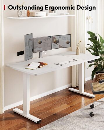 Регульований стіл Sanodesk 160x70 см – електричний підйомний стіл для роботи, білий. Макс. навантаження 90 кг