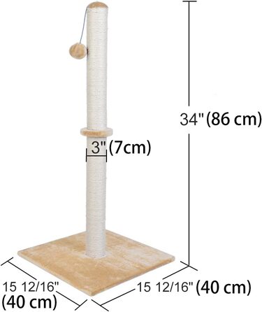 Висота Дімака 86 см. ультимативні когтеточки для кішок,Когтеточки для кішок, стовбур сизалю, запасний стовбур котячого дерева, дошка для подряпин з плюшем(сірий) (бежевий, висота 86,4 см)