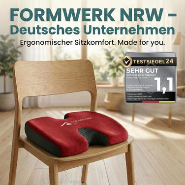 Ортопедична подушка для сидіння - преміум якість, 3D Memory Foam, для офісу та авто, OEKO-TEX-100 (65-100 кг), червона