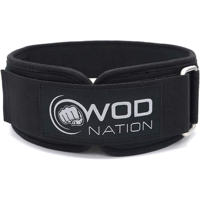 Щітка для важкої атлетики WOD Nation - Пояс для важкої атлетики Nyon 10,2 см з міцною опорою для станової тяги, присідань і важкої атлетики - чоловічі та жіночі розміри (чорний, середня талія 32-35 футів)