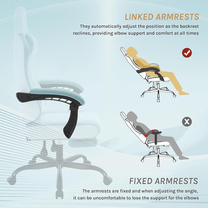 Ігровий крісло WOLTU з масажем, комп'ютерне ергономічне крісло, кишенькові пружинні подушки, масаж попереку, підголовник, підніжка, поворотне крісло, 150 кг, Рожевий+Білий, сітчаста тканина