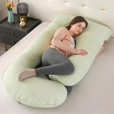 Подушка для вагітних GKXLH - J-подібна подушка для підтримки спини, живота та стегон. Знімний чохол з ефектом охолодження (Iced Bean Green)