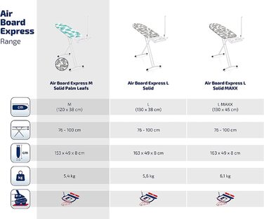 Прасувальна дошка Leifheit AirBoard Express M Solid, для парових станцій, прасувальна дошка зі спеціальним бавовняним чохлом для кращого розподілу пари, парова прасувальна дошка, надлегка прасувальна поверхня, чохол з візерунком пальми M Palm