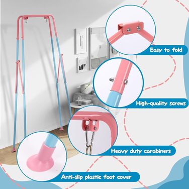 Дитяча гойдалка-шезлонґ 3-в-1 для дому та вулиці з металевим каркасом, рожева. Підходить для дітей від 6 місяців до 10 років