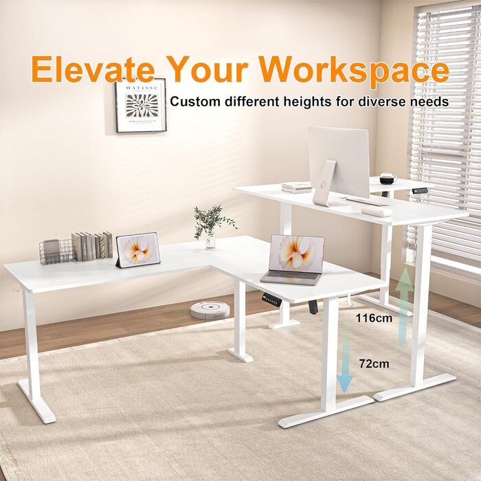 Електричний кутовий стіл BEXEVUE 160x140 см з регулюванням висоти, 3 пам'яті, антиколізійна система, для дому та офісу