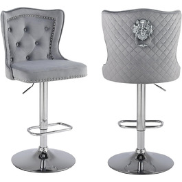 Набір з 2 барних стільців Samt - сучасні стільці для бару з високою спинкою, оббивка велюром, регульована висота, сірий
