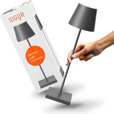LED акумуляторна лампа SIGOR Nuindie 2.0, диммер, IP54, 38 см, USB-C, 12 год, графітовий колір