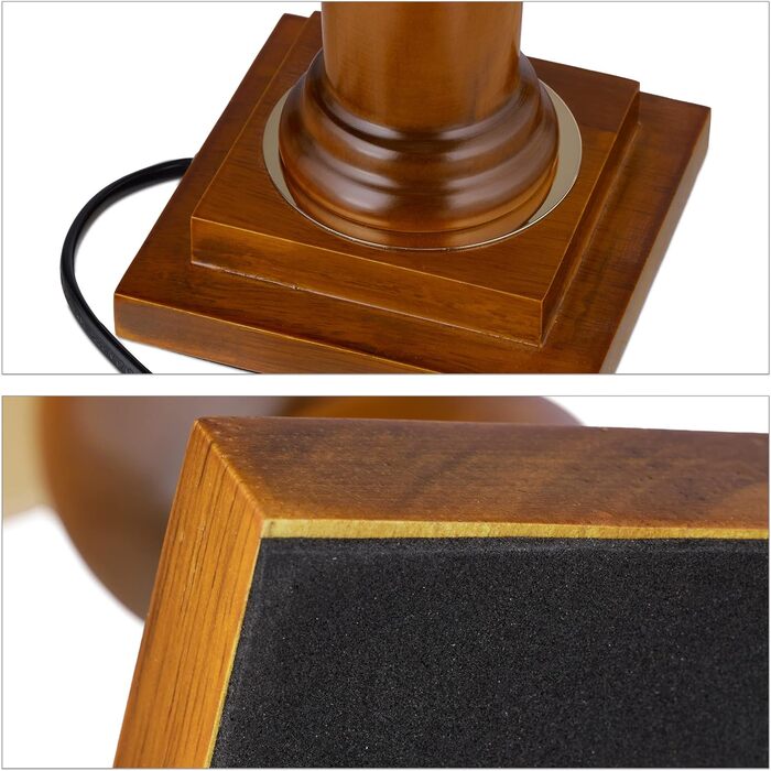 Настільна лампа Relaxdays, з дерев'яною основою та тканинним абажуром, розетка E27, вінтажна приліжкова лампа, В x Г 47 x 22,5 см, коричнева