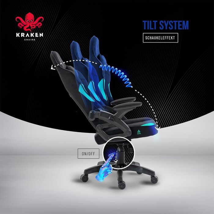 Крісло ігрове KRAKEN CHAIRS чорно-морського кольору, тканинне, ергономічне, для геймерів, вантажопідйомність 130 кг