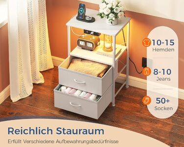 Приліжкова тумбочка Coleshome біла з USB, розеткою та LED-підсвіткою, 2 висувні ящики та полиця, для невеликих спалень, 40x30x60 см, в упаковці 1 шт.