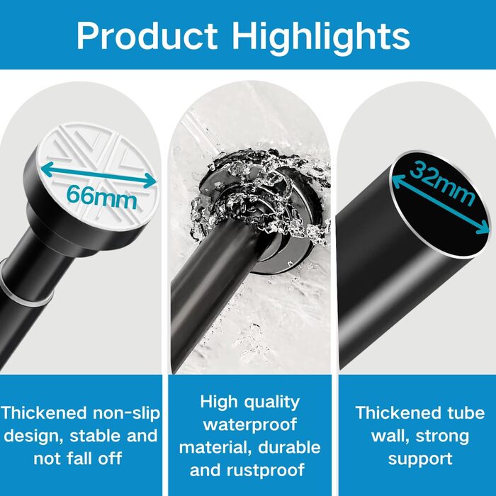 Штанга для душу з нержавіючої сталі, висувна, без свердління, 190-410 см, для ванної кімнати, ванни, душу, дверей (білий)