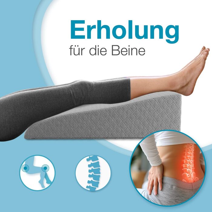 Подушка для підйому ніг ELONEO з піною з пам'яті, 68x40x16 см, сіра. Знімна наволочка для зручності.
