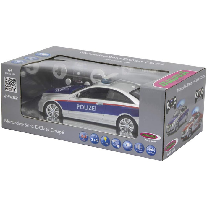 Модель Mercedes-Benz E350 Coupe 1:16 JAMARA 410023, 2.4GHz, срібно-червоний, поліцейська, зі звуковими та світловими ефектами