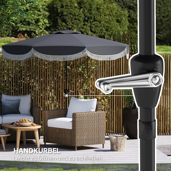 Outsunny Parasol Ø269 см, UV 30+Парасолька Восьмикутний балкон Парасолька Пляжна парасолька Вітрозахисний ринок Парасолька Crank Захист від сонця для пляжу Балконний сад, темно-сірий