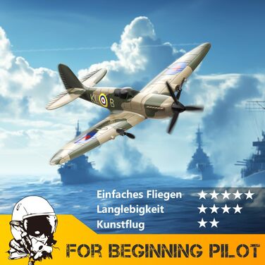 RC літак Hawk's Work Spitfire 2.4GHz - радіокерований винищувач для дітей та початківців, готовий до польоту, 6-осьовий гіростабілізатор