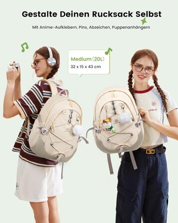 Шкільний рюкзак LOVEVOOK для дівчаток, 5 клас, з нагрудним ременем, легкий, 15.6 дюймів (Бежево-хакі)