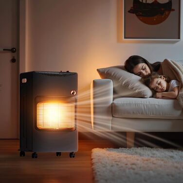 Мобільний газовий обігрівач Wiltec 4,2 кВт з захистом від перекидання, ODS та роликами, сумісний з 13 кг балоном