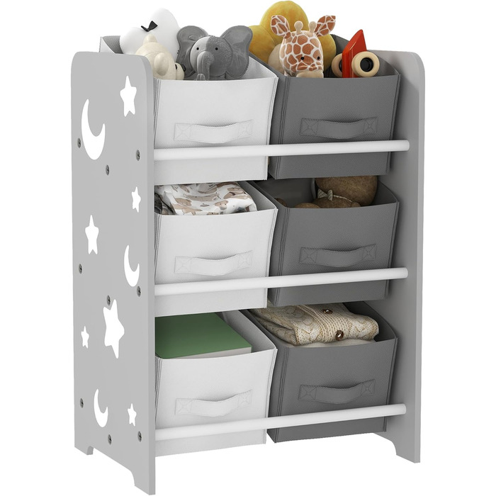 Полиця для іграшок Kinderregal для дітей старше 3 років, сіра, з 6 коробками з фетру, органайзер для іграшок, 43x30x60 см